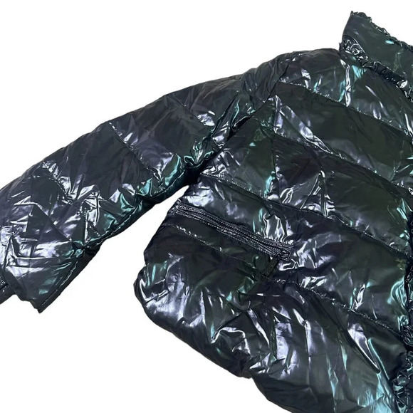 Duvetica Black Patent Real Down Coat Jacket Snap-Down Ruffle Rare Size Small 38 - Picture 5 of 16